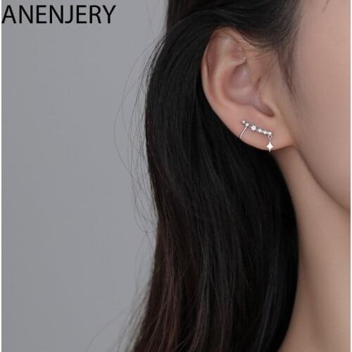 Evimi 1 Pair 925 Sterling Silver Shiny Zircon Star Tassel Ear Clip Female Simple Retro Ear Bone Handmade Earrings