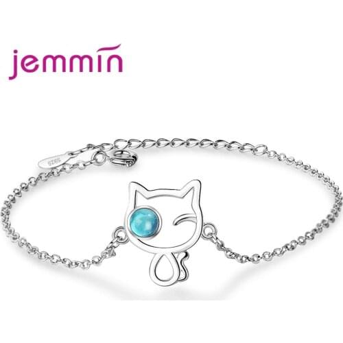 Hot Selling Cute Cat Adjustable Charm Bracelet Clear Blue Cubic Zirconia Bangle Bracelets For Women Jewelry Gift Dropshipping
