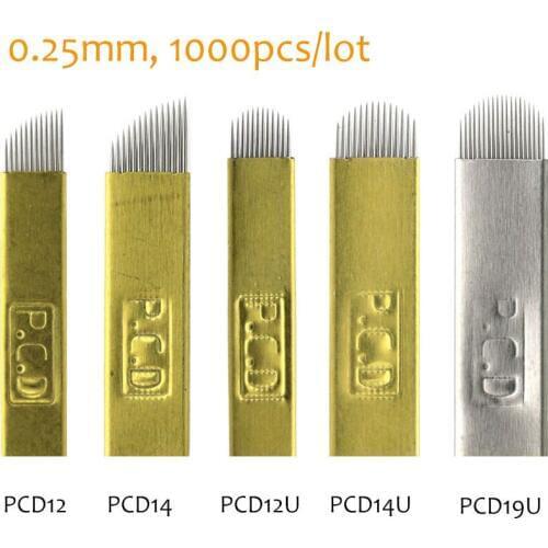 PCD 0.25mm 1000 pcs Microblading Needle, Lamina Tebori Hard Pcd 12/14/12u /14U/19U Permanent Makeup Microblading Blades