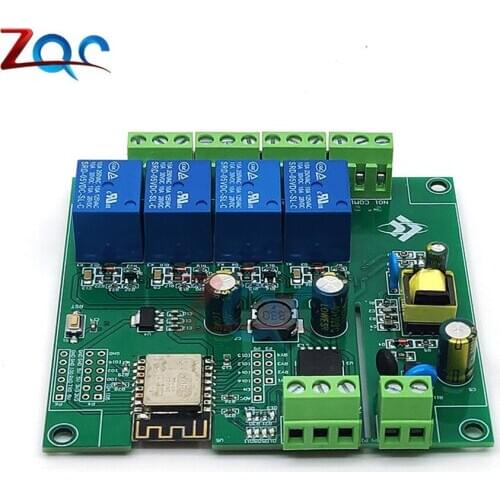 AC 90-250V/DC 7-30V/5V Power Supply ESP8266 ESP-12F WiFi Programmable Development Module 4 Channel Relay Board for IOT Arduino