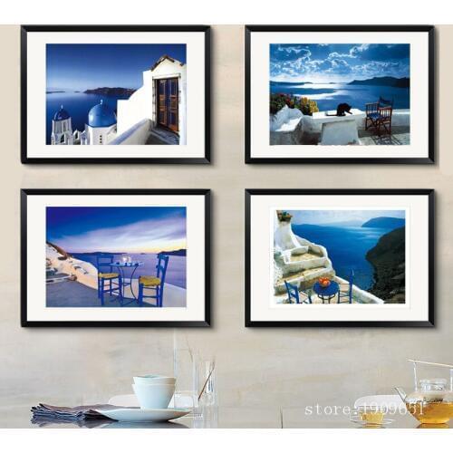 No frame mediterranean aegean sea scenery canvas printings oil painting printed on cotton home wall art decoration pictures