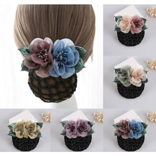 Ribbon Flower Hairgrips Crystal Crochet Bun Net Snood Bow Hair Clips Lace Bow Hair Net Hair Bun Office Lady Bow Tie Barrette New