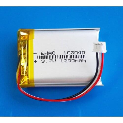 3.7V 1200mAh lipo polymer lithium Rechargeable battery + JST 3pin 1.5mm plug for MP3 GPS DVD recorder headset camera 103040