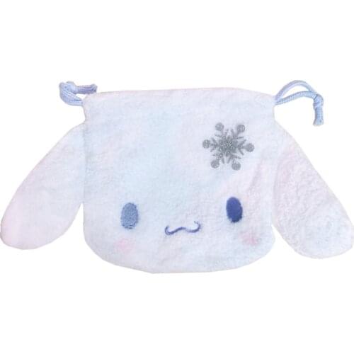 Cute Plush Drawstring Bags Pouch Organizer Cartoon White Dog Draw String Bags Kawaii Storage Mini Small Drawstring Bag