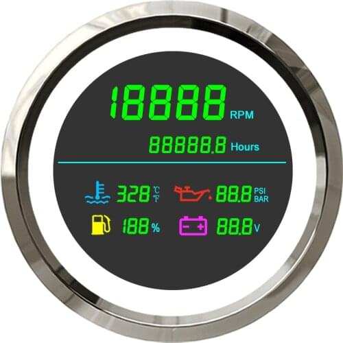 2021 New 6 In 1 85mm LCD Multi-Function Tachometer Fuel Level Water Temp Oil Pressure Voltmeter Hour Meter Gauge For Boat Car