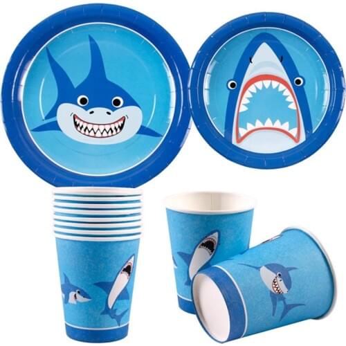 Marine Pirate Shark Theme Party Decoration Kids Birthday Disposable Tableware Ocean Theme Boy 1st Birthday Party Supplies