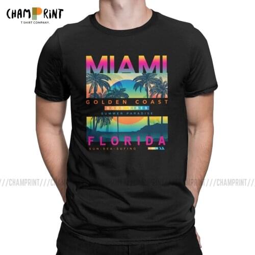 Men T-Shirt I Love Miami Florida Summer Miami Beach Funny 100% Cotton Tees Miami Vice Vaporwave T Shirts Summer Clothes