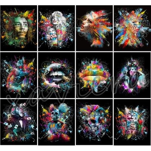 Xaviera Full Square Drill 5D Diy Diamond Painting Abstract Woman Portrait Embroidery Skeleton Skull Cross Stitch Kit Artwork
