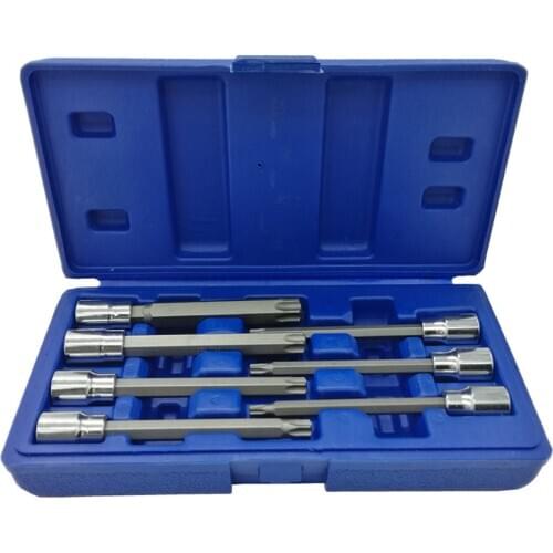 7pcs 3/8" Star Extra Long Torx Bit Sockets T25,30,40,45,50,55,60 Nuts Set For Auto Car Repair Household Repairing Hand Tool Kit
