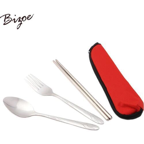 5PCS Stainless Stee Tableware Set Camping Hiking Utensils Gadget Set Cutlery with Bag Portable Dinnerware