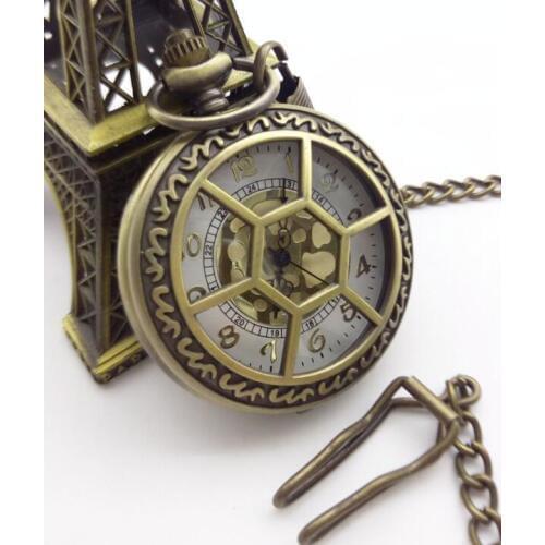 New Bronze antiques Gold surface hollow out Men and women necklace cowboy chain quartz pocket watches