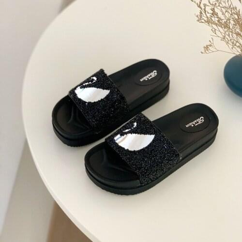 Casual All-match Rhinestone Sandals and Slippers Net Red Sponge Cake Thick-soled Seaside Beach Womens Shoes