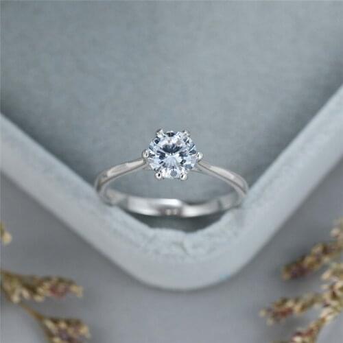 Luxury Female White Crydtsl Stone Ring Fashion Real 925 Sterling Silver Engagement Rings For Women Charm Round Thin Wedding Ring