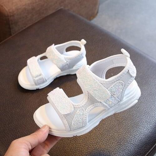 Non-slip Girls Sandals Summer New Korean Girls Sequins Beach Shoes Big Children Students Casual Sandals