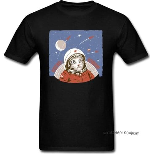 Soviet Space Cat T Shirt Cotton CCCP Tops Shirts New Fashion Short Sleeve Men Tshirt Birthday Father Day T-shirt Space X Program