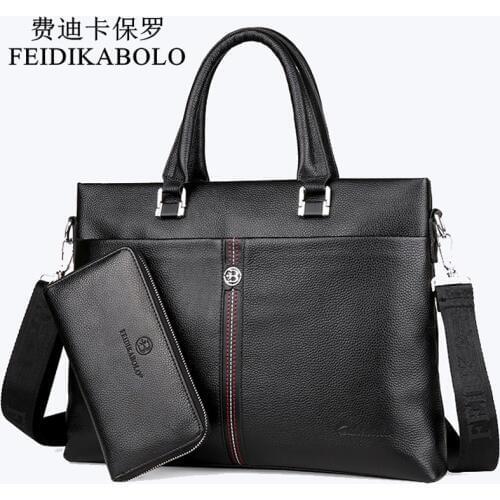 FEIDIKABOLO Famous Brand Man Bag 100% Genuine Leather Handbags Business Briefcase Mens crossbody bag Cowhide Black Male handbag