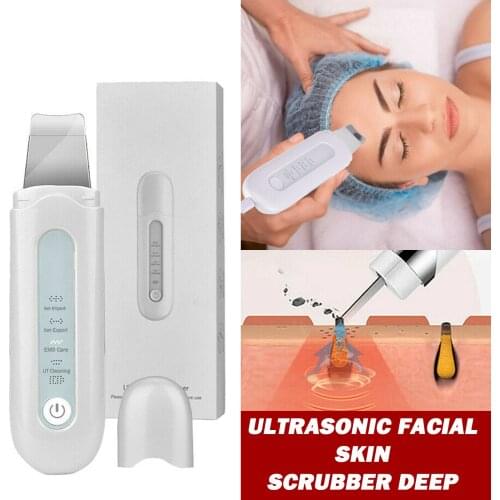 Face Ultrasonic Skin Scrubber Cleaner Ion Acne Blackhead Remover Peeling Shovel Cleaner Facial Massager Skin Scrubber Lift White