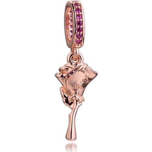 Beads fits for Necklaces Bracelets 100% 925 Sterling-Silver-Jewelry Rose Flower Charms Free Shipping