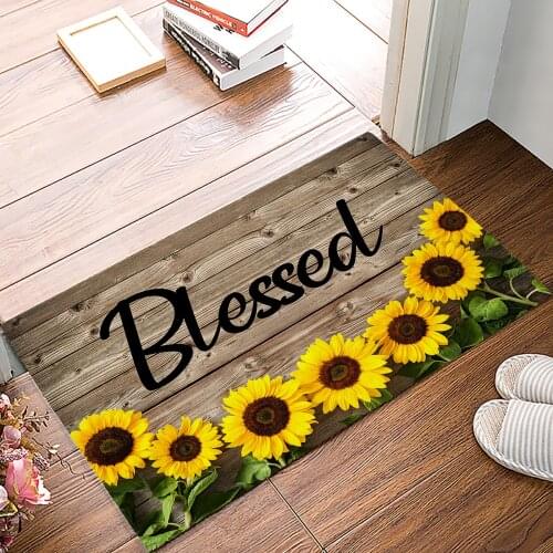 Farm Sunflower Flower Vintage Wood Grain Doormat for Entrance Door Bathroom Hallway Non-Slip Rugs Home Decor Kitchen Mats