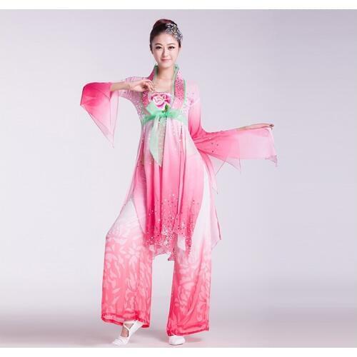 Yu Mei Ren Pink Hong Dou Two-way Top Chiffon Dance Costume Classical Folk Dance Modern Dance Fan and Umbrella Dance Costume