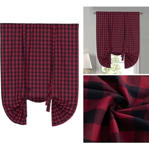 Tie Up Curtains for Windows, Buffalo Check Plaid Gingham Pattern Rod Pocket Adjustable Shades for Kitchen Windows Cafe Curtains