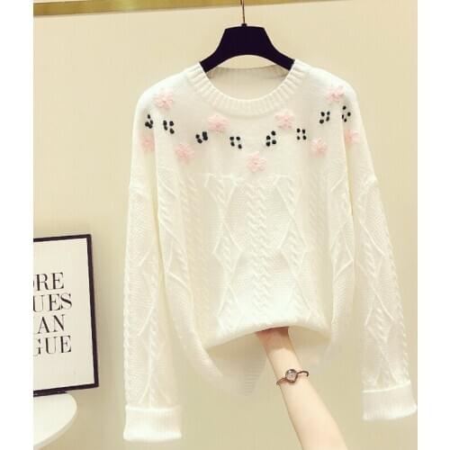 Women Clothing 2020 Autumn Winter New Korean Three-Dimensional Flower Embroidery Pullover Loose Knit Top Girls Sweaters Sweater