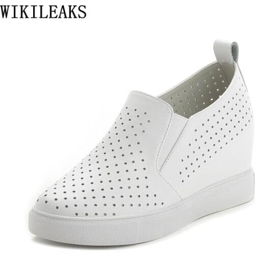 Genuine Leather Slip on Shoes for Women Wedges Shoes for Women Platforms Leather Casual Shoes 2021 Fashion Women Zapatos Mujer