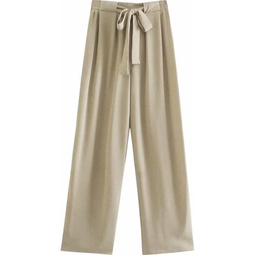 XEASY 2021 New Summer Women Vintage Casual Solid Pants Female Fashion Streetwear Lace Elastic Hight Waist Straight Trousers