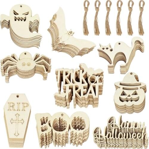 10Pcs Wooden Halloween Pumpkin Ghost Ornament Door Trick Or Treat Hanging DIY Craft Happy Halloween Party Decoration Props Toys