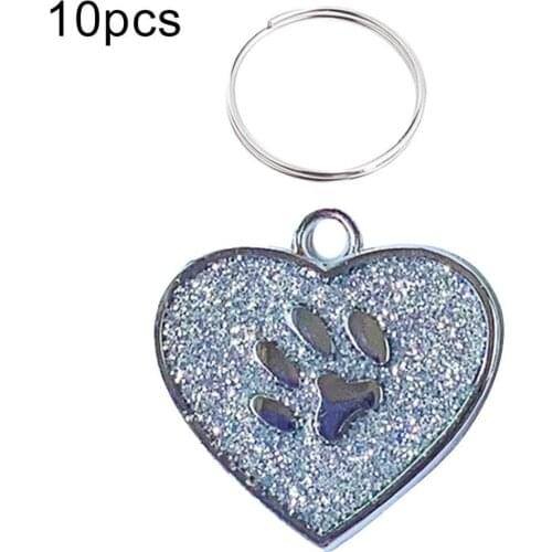 10Pcs Dog Cat ID Tag Heart Shaped Claw Pet Collar Pendant Key Ring Bag Decor