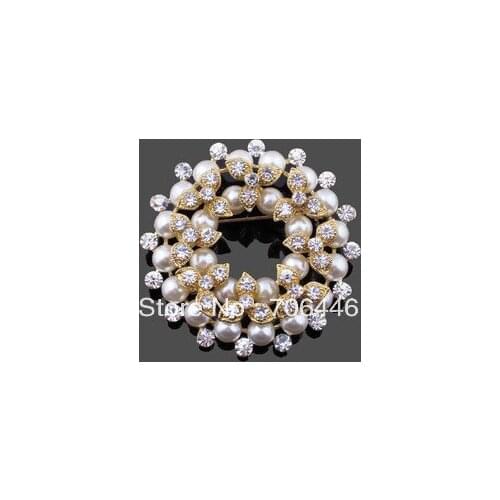 2 Inch Beautiful Rhinestone Crystal Ivory Pearl Wreath Corsage Brooch