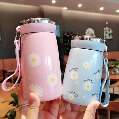 2020 cute water bottle Daisy 316 Stainless Steel Vacuum Flask Bottle Thermos Vacuum coffee mug Kawaii Ladies travel water cup