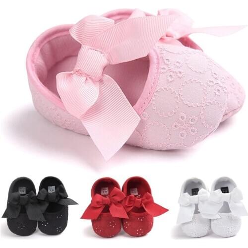 2021 Fashion Toddler Baby Girl Embroidered Shoes Soft Sole Toddler Shoes Bow Princess Shoes Soft Sole Newborn Princess Shoes