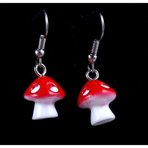 3D Small Red Mushroom Earrings Handmade Plastic Simulation Mushroom Earring Jewelry Accessories Gift For Girls