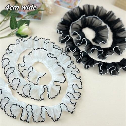 4cm Wide Wild Black And White Pleated Lace DIY Doll Clothes Dress Pet Scarf Sewing Home Textile Materials Decoration Accessories