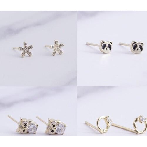 925 Sterling Silver Pin Exquisite circular hollow owl panda petal earrings, Christmas gift