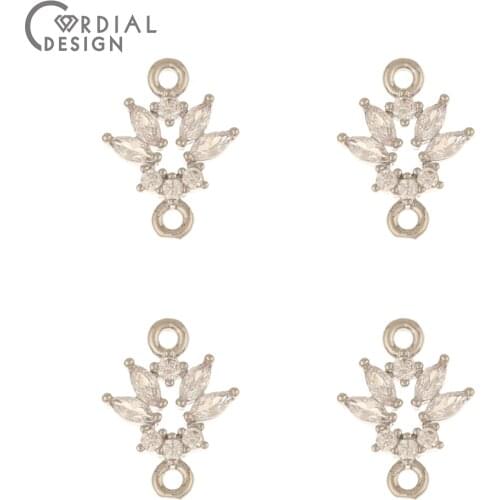 Cordial Design 50Pcs 11*15MM Jewelry Accessories/CZ Earrings Connectors/Rhodium/DIY Making/Hand Made/Jewelry Findings Components