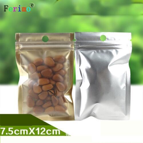 Ferimo free shipping 100pcs 7.5*12cm dumb aluminum bag with semitransparent self sealed bag food storage bags