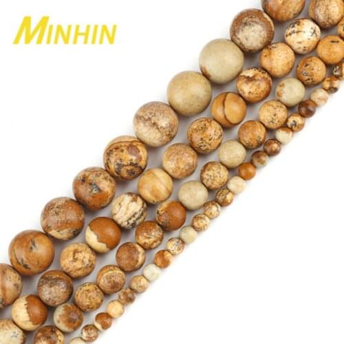 MINHIN Natural Dull Polish Matte Picture Jaspe Beads DIY Bracelets Necklace 4 6 8 10 12MM Pick Size For Jewelry Making