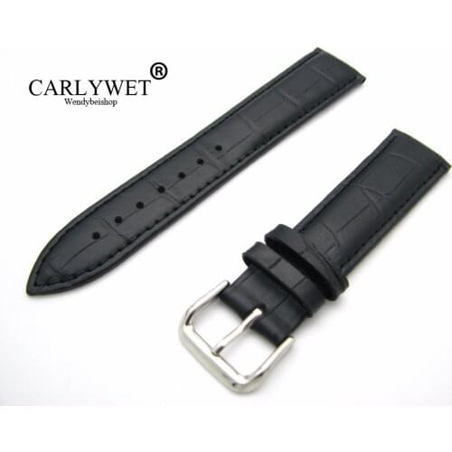 CARLYWET 12 14 16 18 20 22 24mm Real Calf Leather Classic Alligator Grain Watch Band Strap Belt For Seiko Tudor Rolex IWC