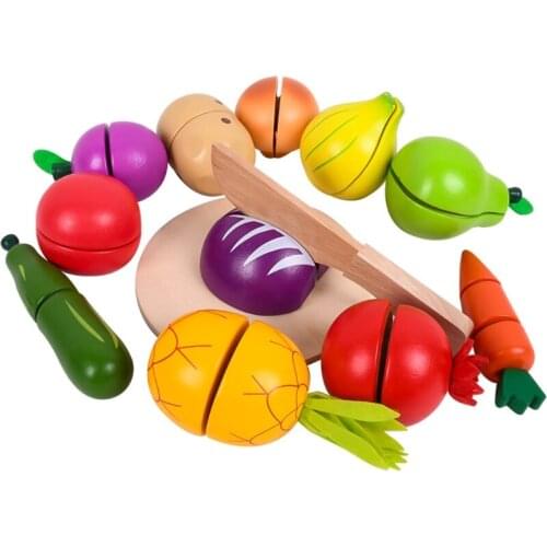 Wooden Fruit Vegetable Cutting Pretend Play Toy Simulation Kitchen Cosplay Montessori Kids Early Educational Toys Gifts