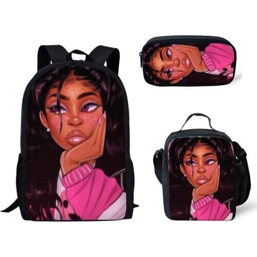 Children Custom pattern Afro Lady Black Girl Printing School Bags for Kids Shoulder Book Bag Girls Boys 3pcs/set Cool School Bag