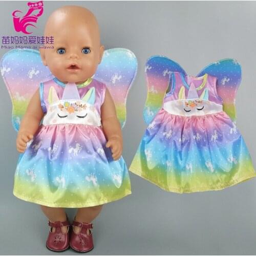 Baby doll dress 43cm beautiful rainbow dress with wings 18 inch American doll clothes