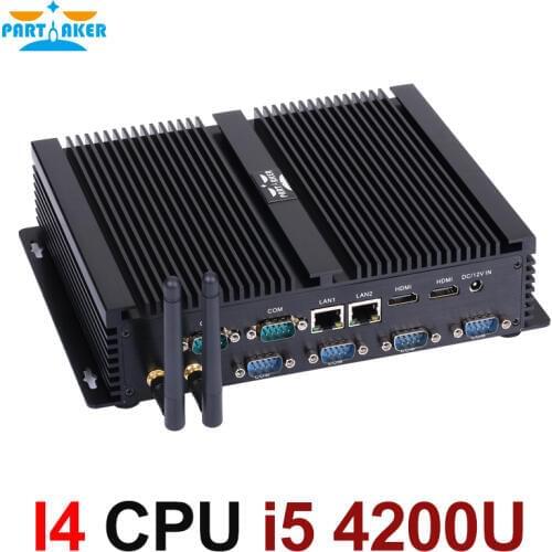 Intel Core i5 4200u Fanless Industrial Mini PC Windows 10 TV Box HDMI 6 RS232 Dual NIC 2 LAN 8 USB WiFi Rugged Computer