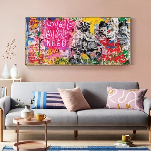 Painting Art Abstract Girl With Balloon Street Full Square Lovers Picture Photos Canvas Posters For Bedroom Decoration No Frame