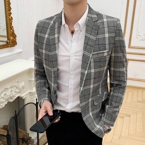 Plaid Blazer For Men Casual Blazer Masculino Men Stylish Blazer Pattern Check Blazer Men Slim Fit Blazer Vintage Terno Masculino