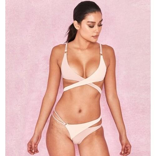 African Style Two Piece Swimsuit Cross Bandage Bathing Suit Girl Bikini Set Cut Out Bather Beachwear Women 2021 Swimwear Badpak