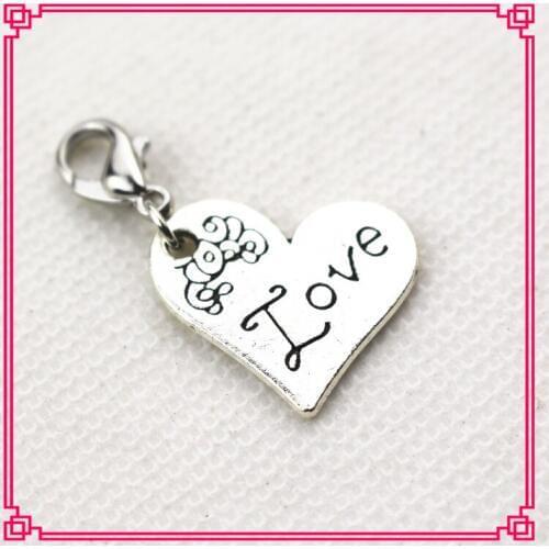 Hot selling 20pcs/lot vintage heart love dangle charms with lobster clasp charms for pendant/bracelet accessories diy jewelry