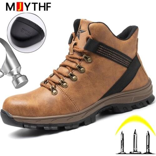 MJYTHF Indestructible Shoes Mens Boots European Standard Steel Toe Cap Work Boots Anti-puncture Safety Shoes Man Protective Shoe