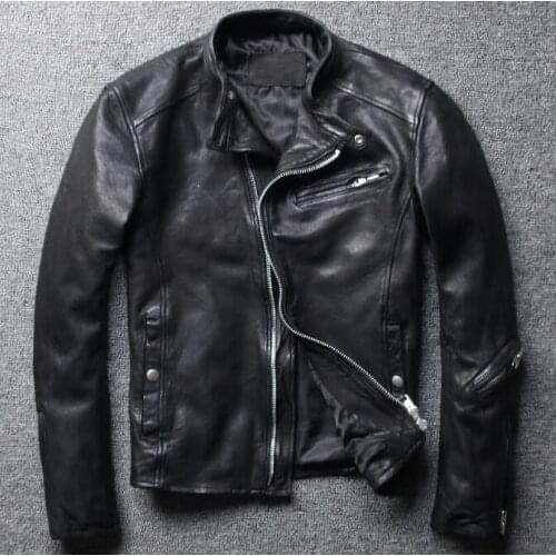 Real Men Slim Fit Motorcycle Spring Winter Genuine Leather Jacket Coat Male Suede Vintage Fashion Zipper Clothes